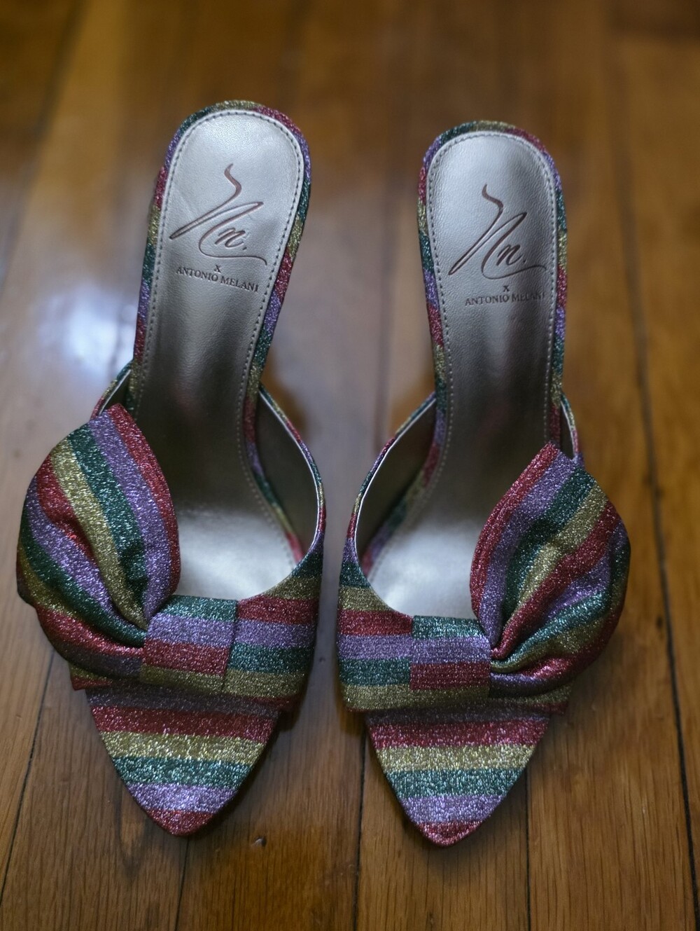 ANTONIO MELANI Multicolor Glitter Striped Pointed-Toe Mules